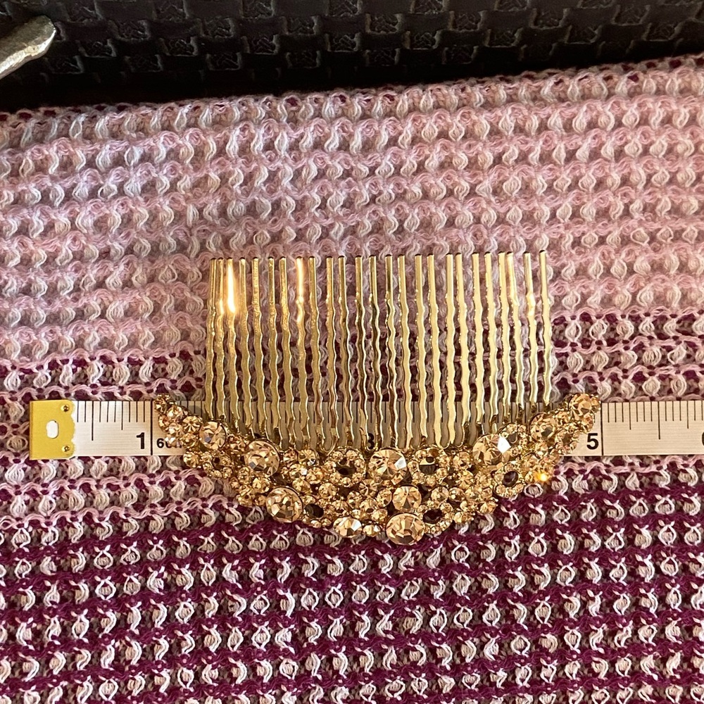 New! Gold Hair Clip Comb Peach Rhinestones - Picture 10 of 11